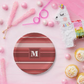 Monogramrode strepen papieren bordje (Feest)