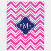 Monogramroze blauw en witte zigzag Chevron 2 Fleece Deken (Voorkant)
