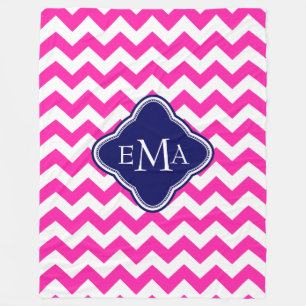 Monogramroze blauw en witte zigzag Chevron Fleece Deken