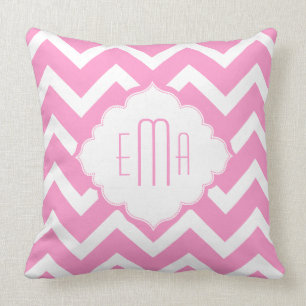 Monogramroze en witte Geometrische Zigzag Chevron Kussen