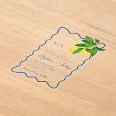 Monograms Lemon Citrus, Blue Wave Border Wedding   Acryl Uitnodigingen (Laagn)