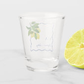 Monograms Lemon Citrus, Blue Wave Border Wedding Shot Glas (Achterkant)