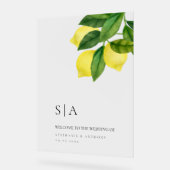 Monograms Lemon Citrus Branch Greenery Wedding Acryl Bord (Hoek)
