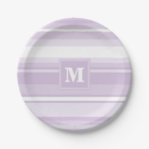 Monogramthistle paarse strepen papieren bordje