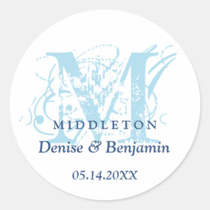 Monographie bleue antique chic étiquette mariage f