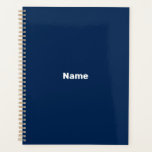 Monographie de l'année de texte personnalisé bleu<br><div class="desc">Minimaliste bleu marine texte personnalisé,  nom,  année,  initiales,  monogramme simple élégant planificateur personnalisé. Texte blanc personnalisé sur bleu marine uni couleur arrière - plan.</div>