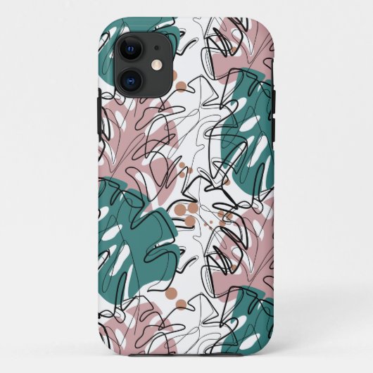 Monoline monstera-bladeren met kleurvlekken Case-Mate iPhone case (Achterkant)