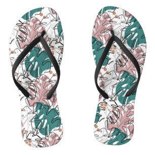 Monoline monstera-bladeren met kleurvlekken teenslippers