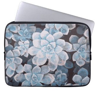 Monotone blauwe succulente laptophoes laptop sleeve