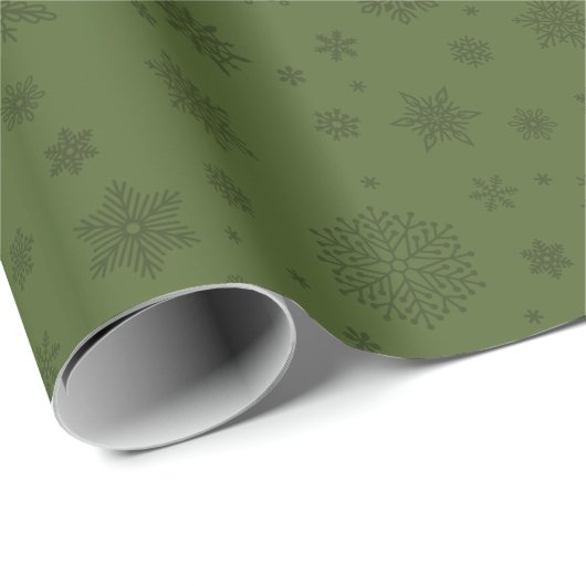 Monotone Winter Snowflake Olijfgroen Cadeaupapier (Rol Hoek)