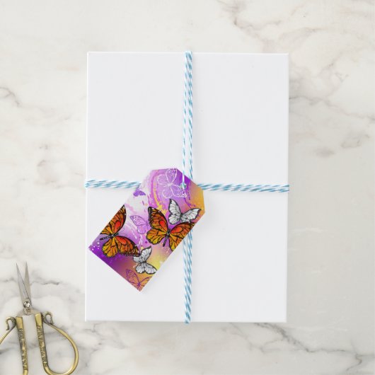 Monovlinders op Paarse Achtergrond Cadeaulabel (Met Touw)