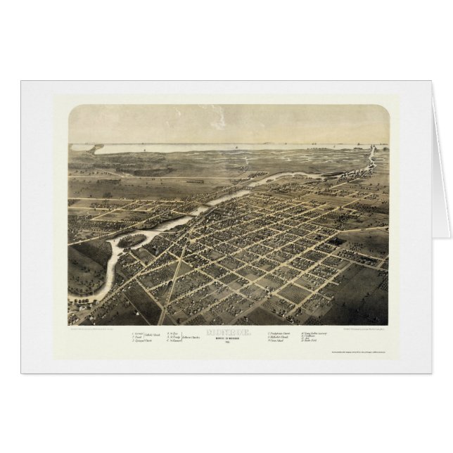 Monroe, carte panoramique de MI - 1866 (Devant horizontal)