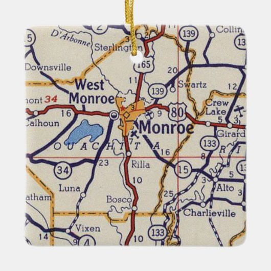 Monroe LA Map Keramisch Ornament (Voorkant)