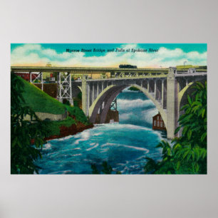 Monroe Street Bridge en Herfsten op Spokane River Poster