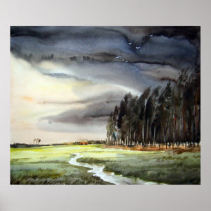 MONSOON LANDSCAPE EN BOSBOUW-WATERVERF POSTER