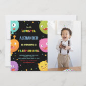 Monster Anniversaire Invitations Ballons Noirs pho (Devant)