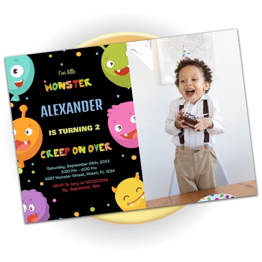Monster Anniversaire Invitations Ballons Noirs pho