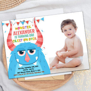 Monster Anniversaire Invitations Bleu avec photo