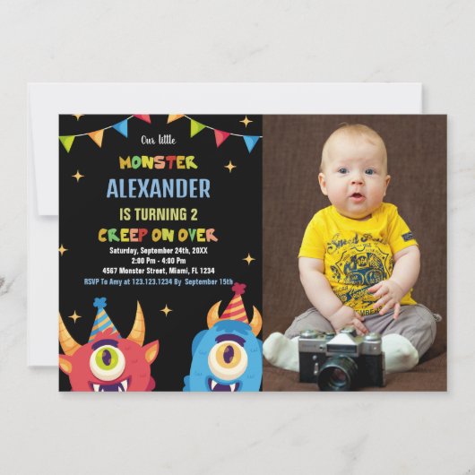Monster Anniversaire Invitations Couleur Drapeaux  (Devant)
