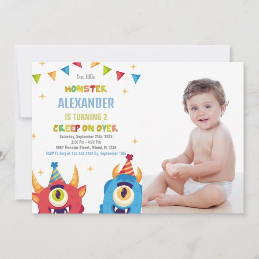 Monster Anniversaire Invitations Couleur Drapeaux  (Devant)