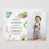 Monster Anniversaire Invitations Dark Green avec p (Devant)