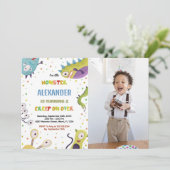 Monster Anniversaire Invitations Dark Green avec p (Debout devant)