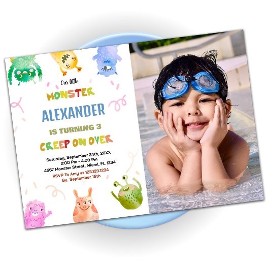 Monster Anniversaire Invitations Green Orange phot