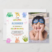 Monster Anniversaire Invitations Green Orange phot (Devant)