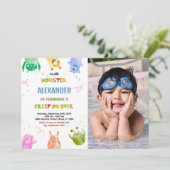 Monster Anniversaire Invitations Green Orange phot (Debout devant)