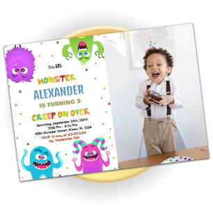 Monster Anniversaire Invitations photo verte