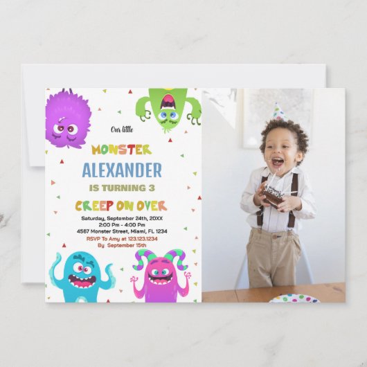 Monster Anniversaire Invitations photo verte (Devant)