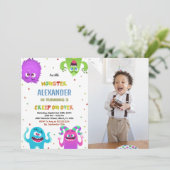 Monster Anniversaire Invitations photo verte (Debout devant)