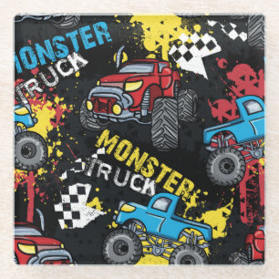 Monster auto: Abstract kinderachtig patroon Glazen Onderzetter