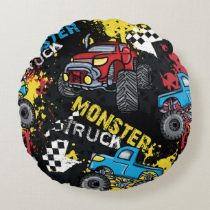 Monster auto: Abstract kinderachtig patroon Rond Kussen