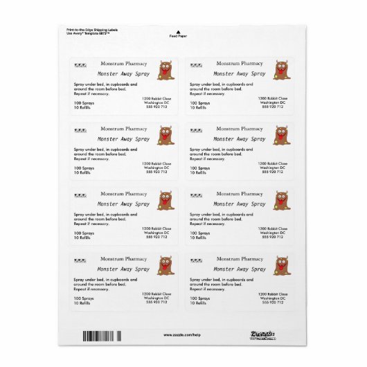 Monster Away Spray Labels Groot (Full Sheet)