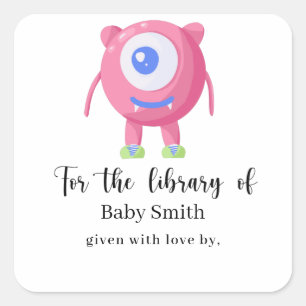 Monster - Baby Shower Bibliotheek Vierkante Sticker