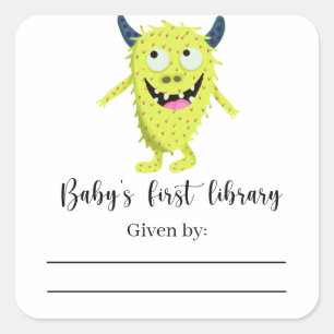 Monster - Baby Shower boekplaat, boeken voor baby Vierkante Sticker