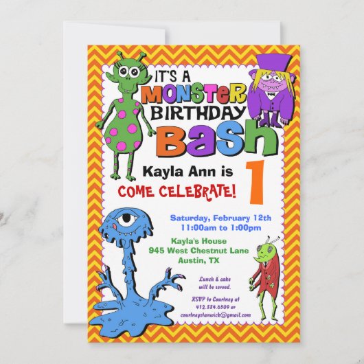 Monster Bash Birthday Party Invitation - Red Kaart (Voorkant)
