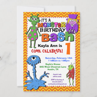 Monster Bash Birthday Party Invitation - Red Kaart