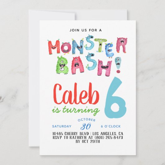 Monster Bash Birthday Uitnodiging (Voorkant)