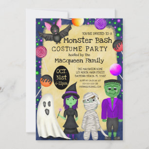 Monster Bash Costume Halloween Party Kaart