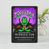 Monster Bash Fun Halloween Party Invitation Kaart (Staand voorkant)