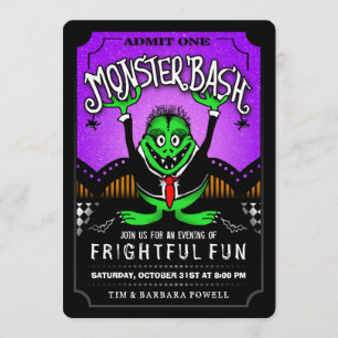 Monster Bash Fun Halloween Party Invitation Kaart