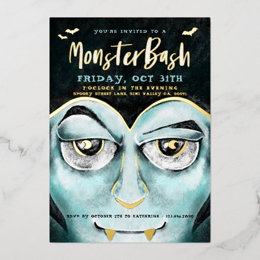 Monster Bash Fun Spooky Vampier Halloween Party Folie Uitnodiging (Voorkant)