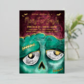 Monster Bash Fun Spooky Zombie Halloween Party Folie Uitnodiging (Staand Voorkant)