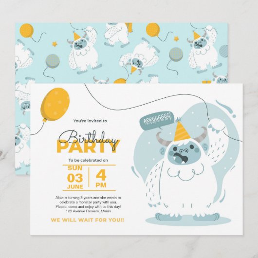 Monster Bash ! Invitation à l'anniversaire de Duot (Devant / Derrière)