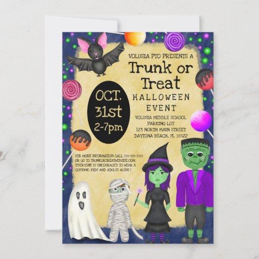 Monster Bash kostuum Halloween Trunk or Treat Kaart (Voorkant)