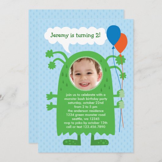 Monster Bash Photo Invitation à la fête d'annivers (Devant / Derrière)