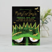 Monster Bash | Spooky Frankenstein Halloween Party Folie Uitnodiging (Staand Voorkant)