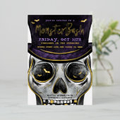 Monster Bash Spooky Skelet Halloween Party Folie Uitnodiging (Staand Voorkant)